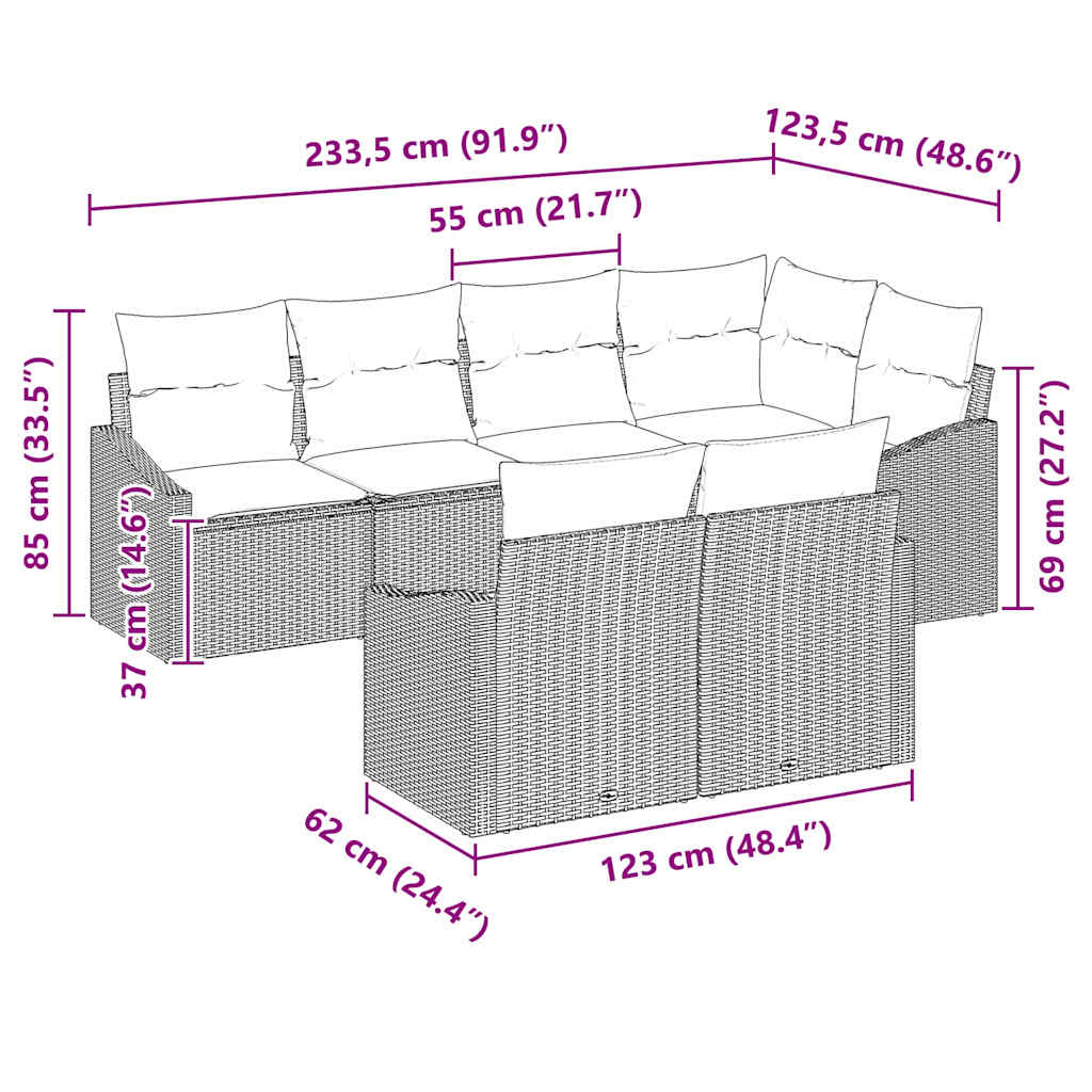 Ensemble de Canapés avec coussin 7 pcs Gris clair polyrotin