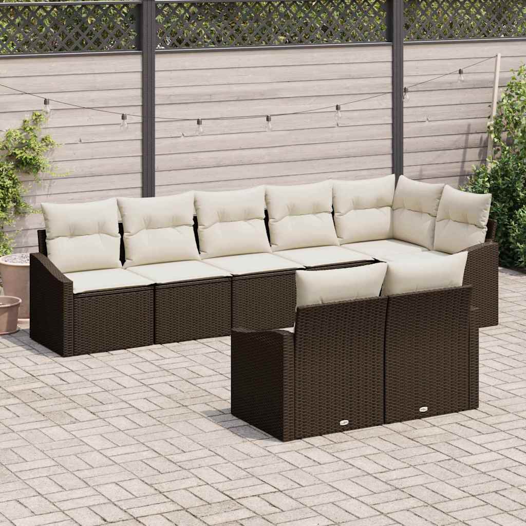 Ensemble de Canapés avec coussin 8 pcs Marron polyrotin