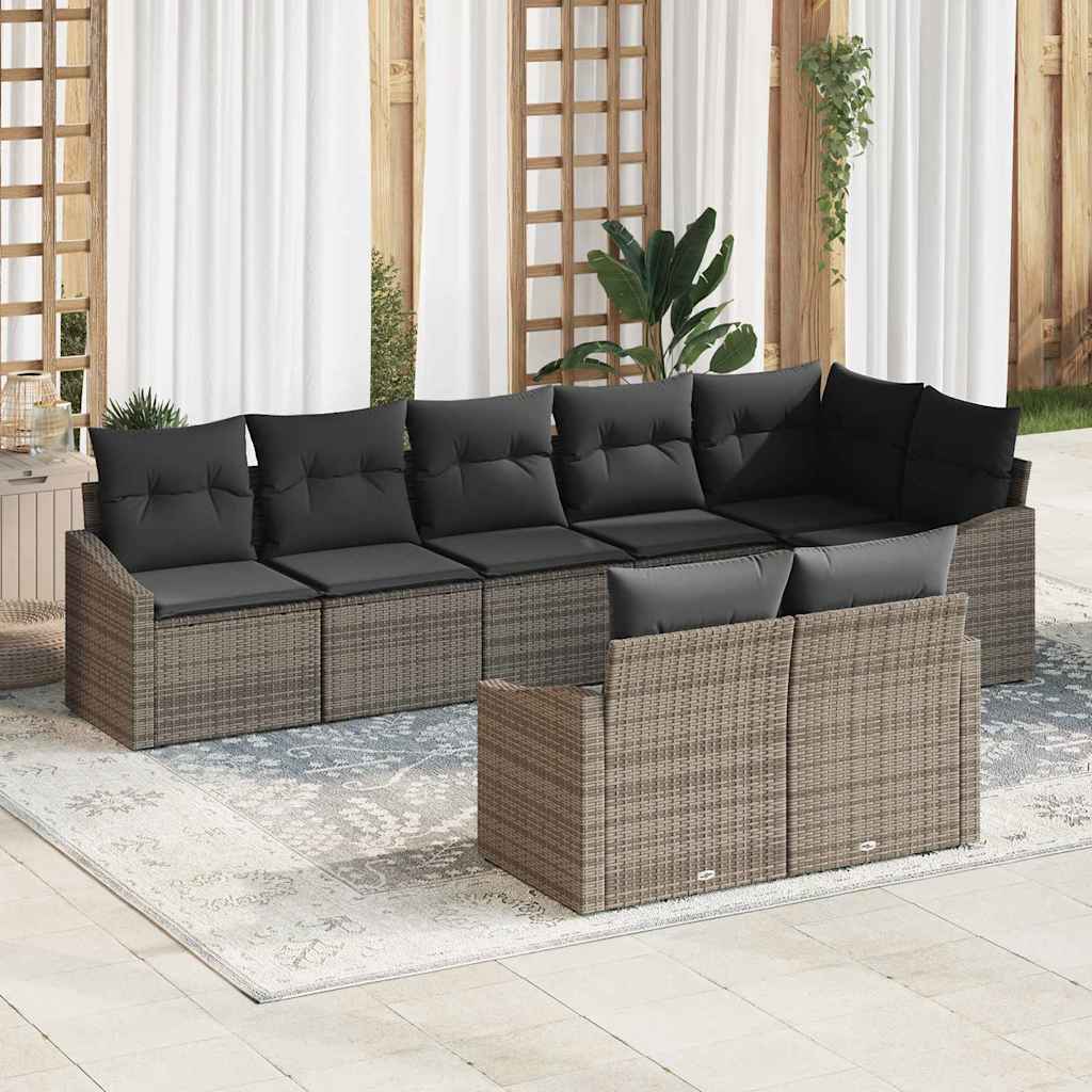 Ensemble de Canapés avec coussin 8 pcs Gris polyrotin