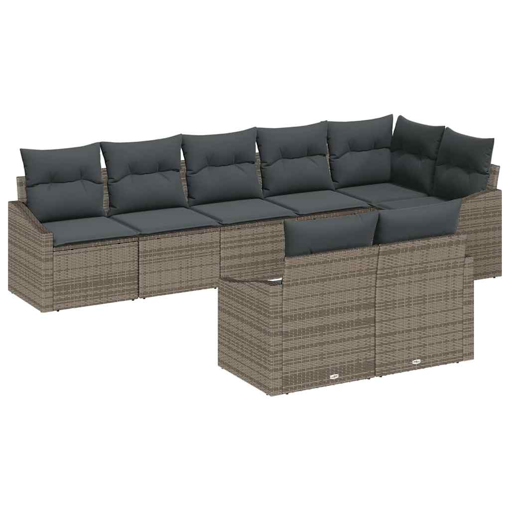 Ensemble de Canapés avec coussin 8 pcs Gris polyrotin