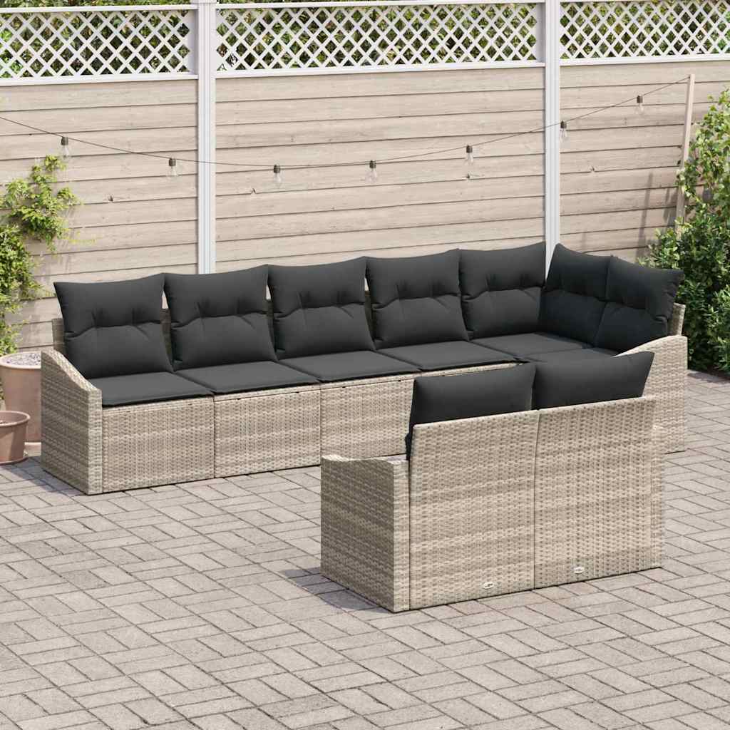 Ensemble de Canapés avec coussin 8 pcs Gris clair polyrotin