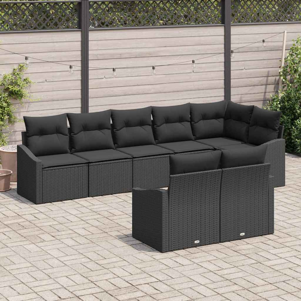 Ensemble de Canapés avec coussin 8 pcs Noir polyrotin