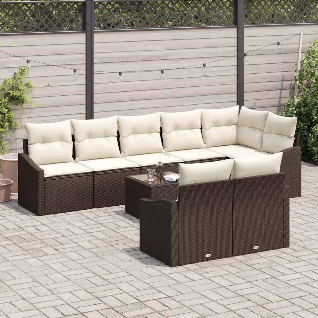 Ensemble de Canapés avec coussin 9 pcs Marron polyrotin