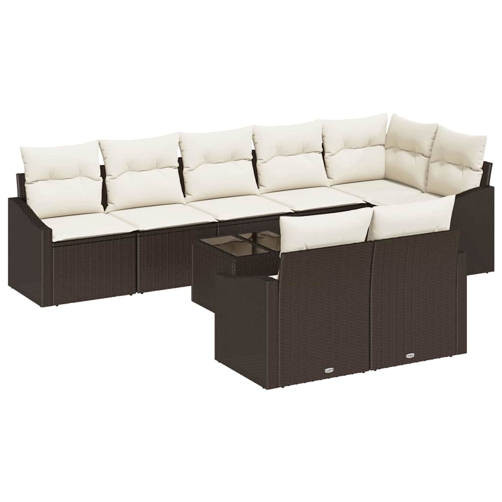 Ensemble de Canapés avec coussin 9 pcs Marron polyrotin