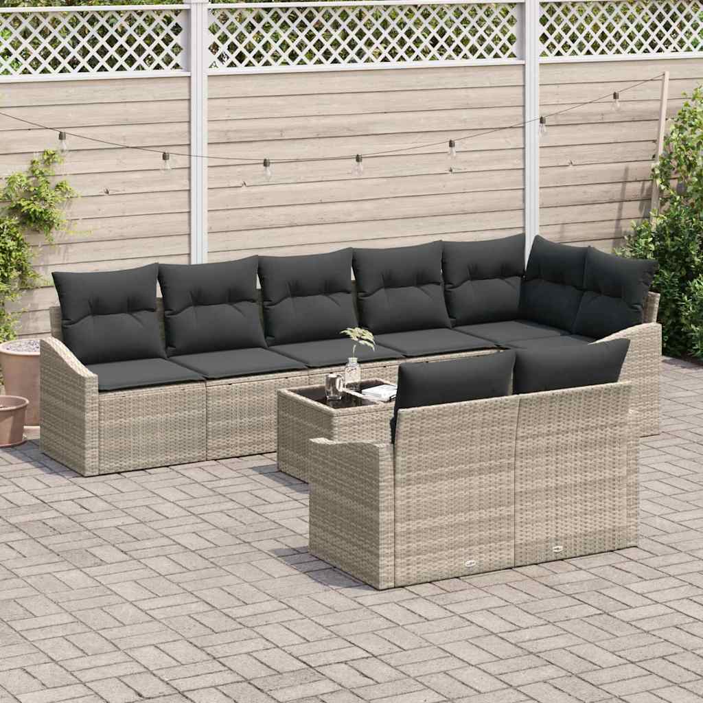 Ensemble de Canapés avec coussin 9 pcs Gris clair polyrotin