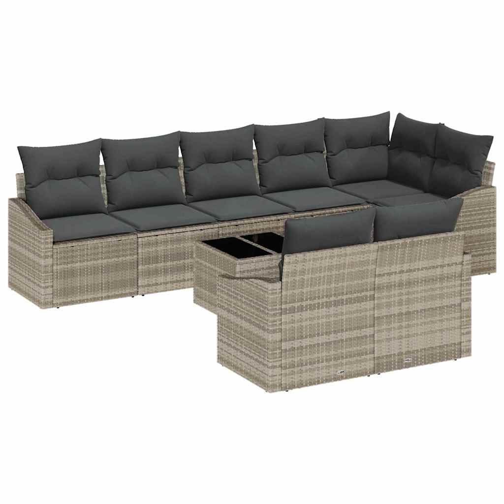 Ensemble de Canapés avec coussin 9 pcs Gris clair polyrotin