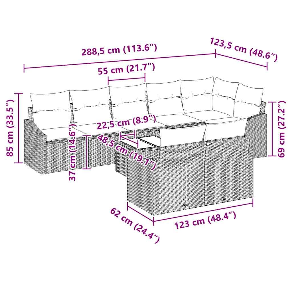 Ensemble de Canapés avec coussin 9 pcs Gris clair polyrotin