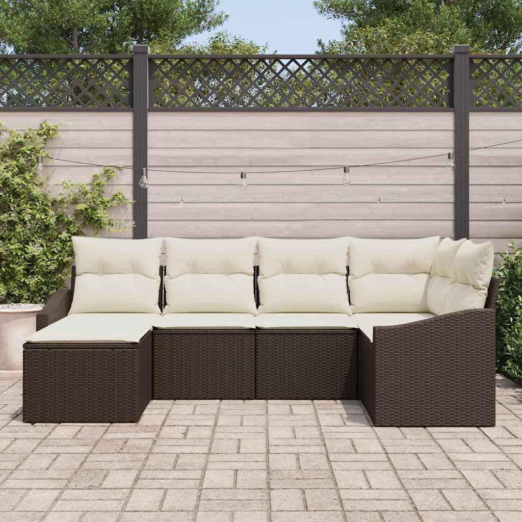 Ensemble de Canapés avec coussin 6 pcs Marron polyrotin