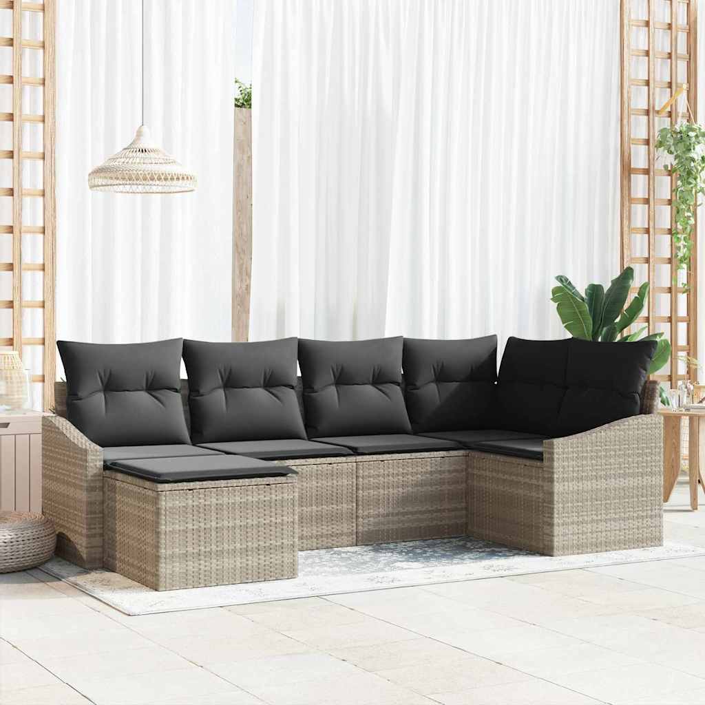 Ensemble de Canapés avec coussin 6 pcs Gris clair polyrotin