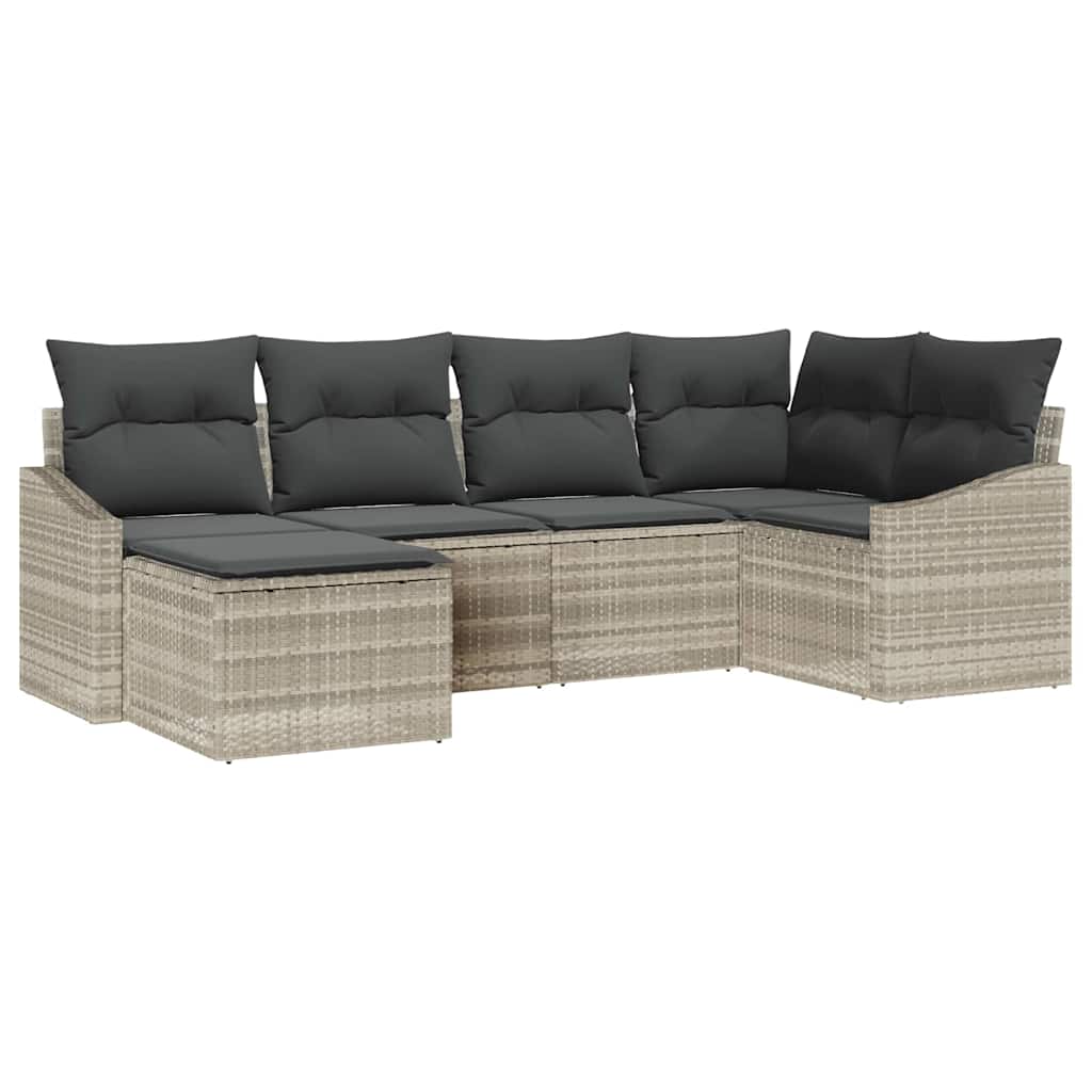Ensemble de Canapés avec coussin 6 pcs Gris clair polyrotin
