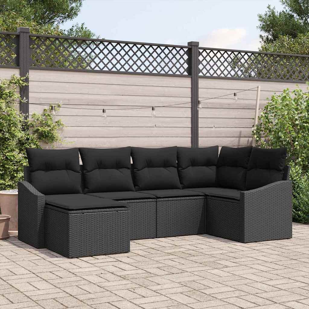 Ensemble de Canapés avec coussin 6 pcs Noir polyrotin