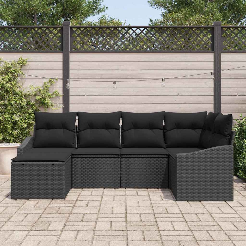 Ensemble de Canapés avec coussin 6 pcs Noir polyrotin
