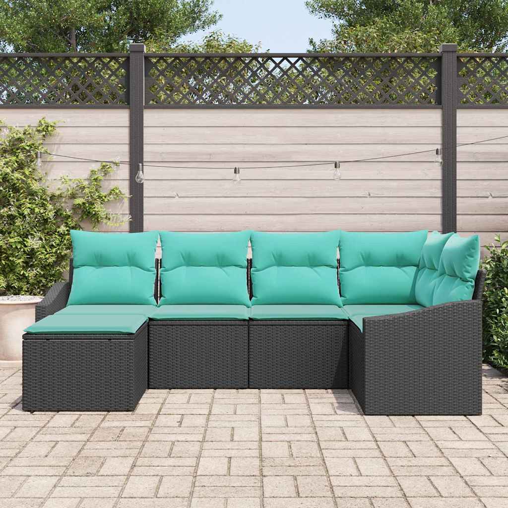 Ensemble de Canapés avec coussin 6 pcs Noir polyrotin