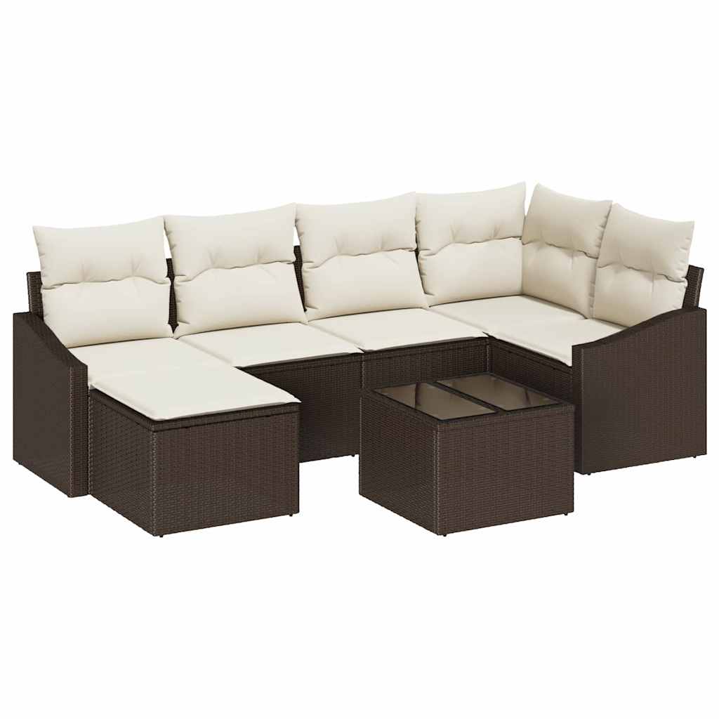 Ensemble de Canapés avec coussin 7 pcs Marron polyrotin
