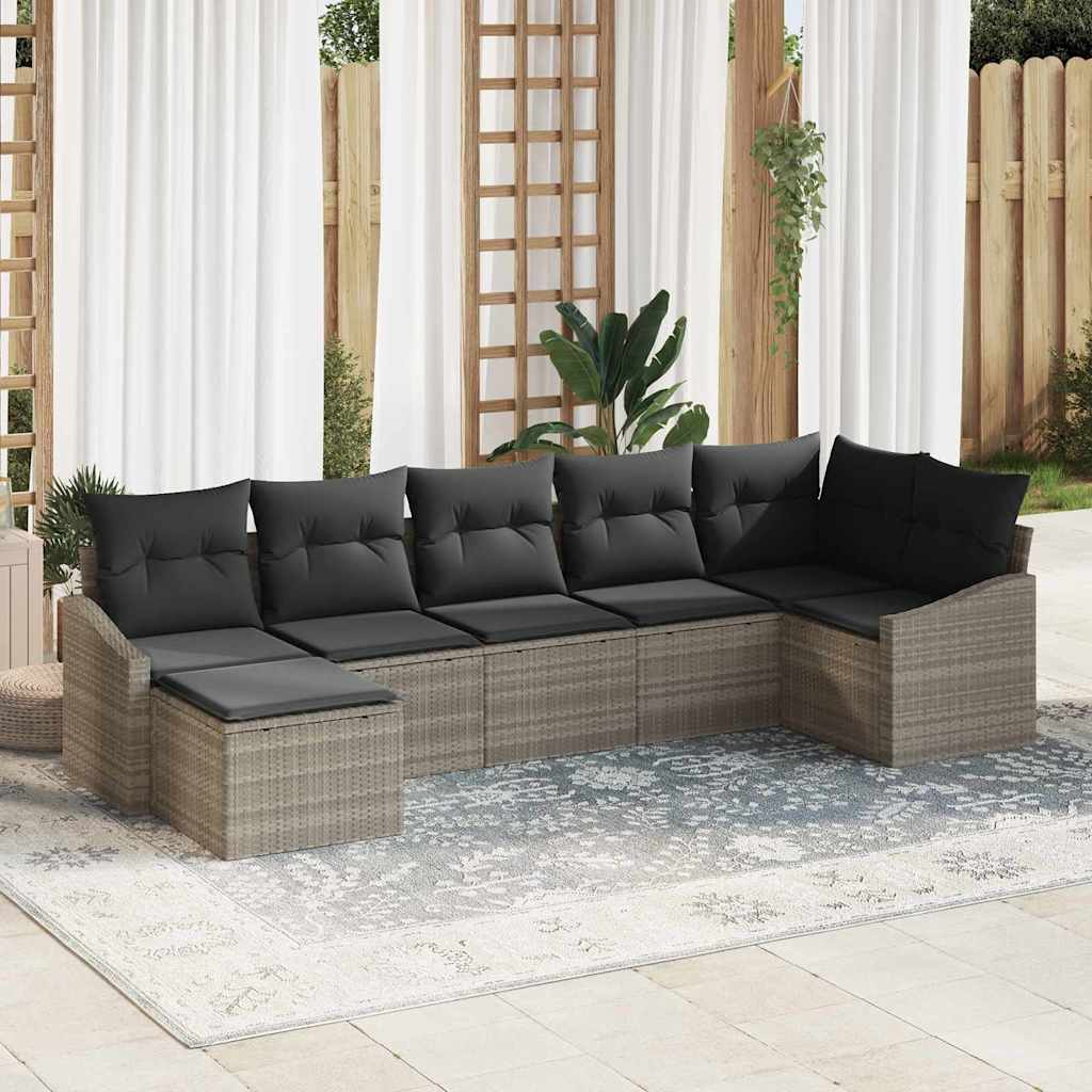 Ensemble de Canapés avec coussin 7 pcs Gris clair polyrotin