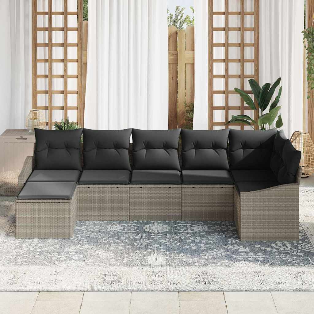 Ensemble de Canapés avec coussin 7 pcs Gris clair polyrotin
