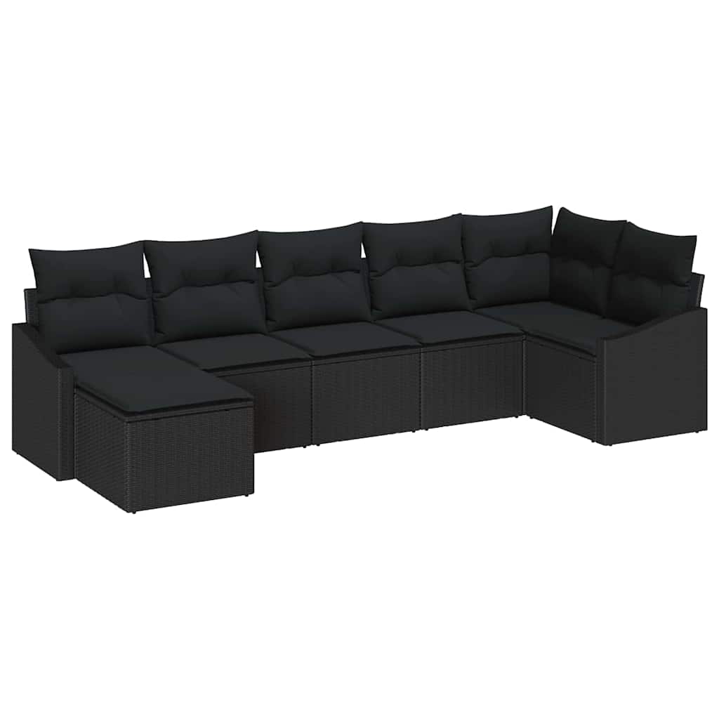 Ensemble de Canapés avec coussin 7 pcs Noir polyrotin