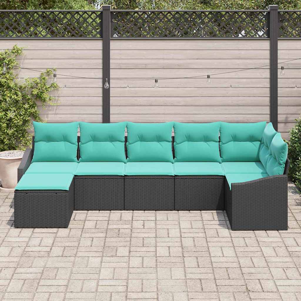 Ensemble de Canapés avec coussin 7 pcs Noir polyrotin
