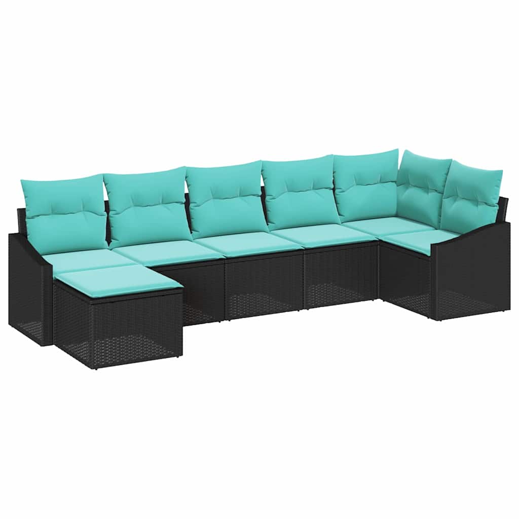 Ensemble de Canapés avec coussin 7 pcs Noir polyrotin