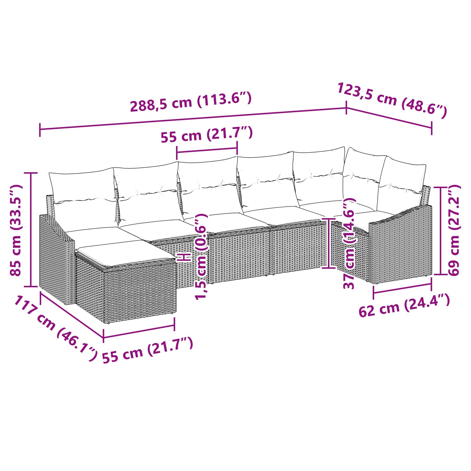 Ensemble de Canapés avec coussin 7 pcs Noir polyrotin