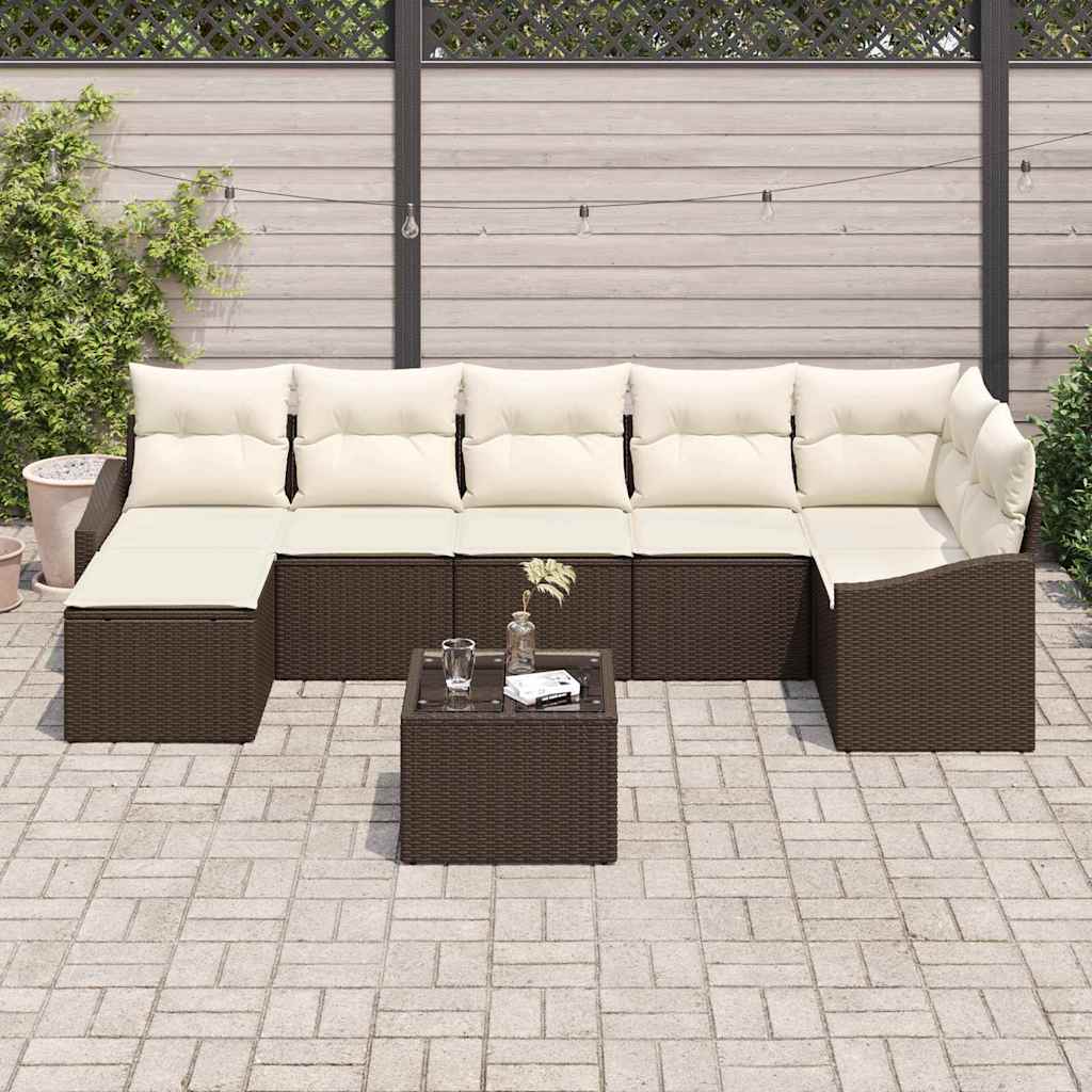 Ensemble de Canapés avec coussin 8 pcs Marron polyrotin