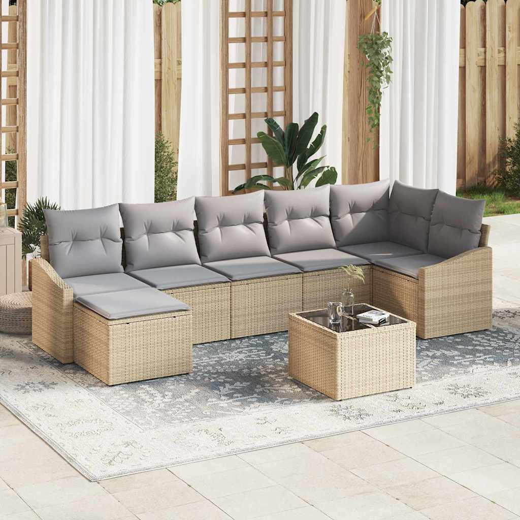 Ensemble de Canapés avec coussin 8 pcs Beige polyrotin - XIOS