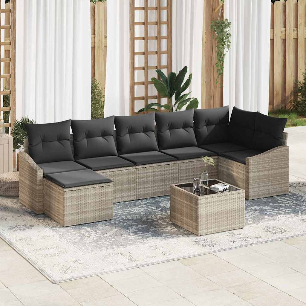 Ensemble de Canapés avec coussin 8 pcs Gris clair polyrotin - XIOS