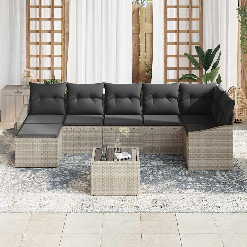 Ensemble de Canapés avec coussin 8 pcs Gris clair polyrotin - XIOS