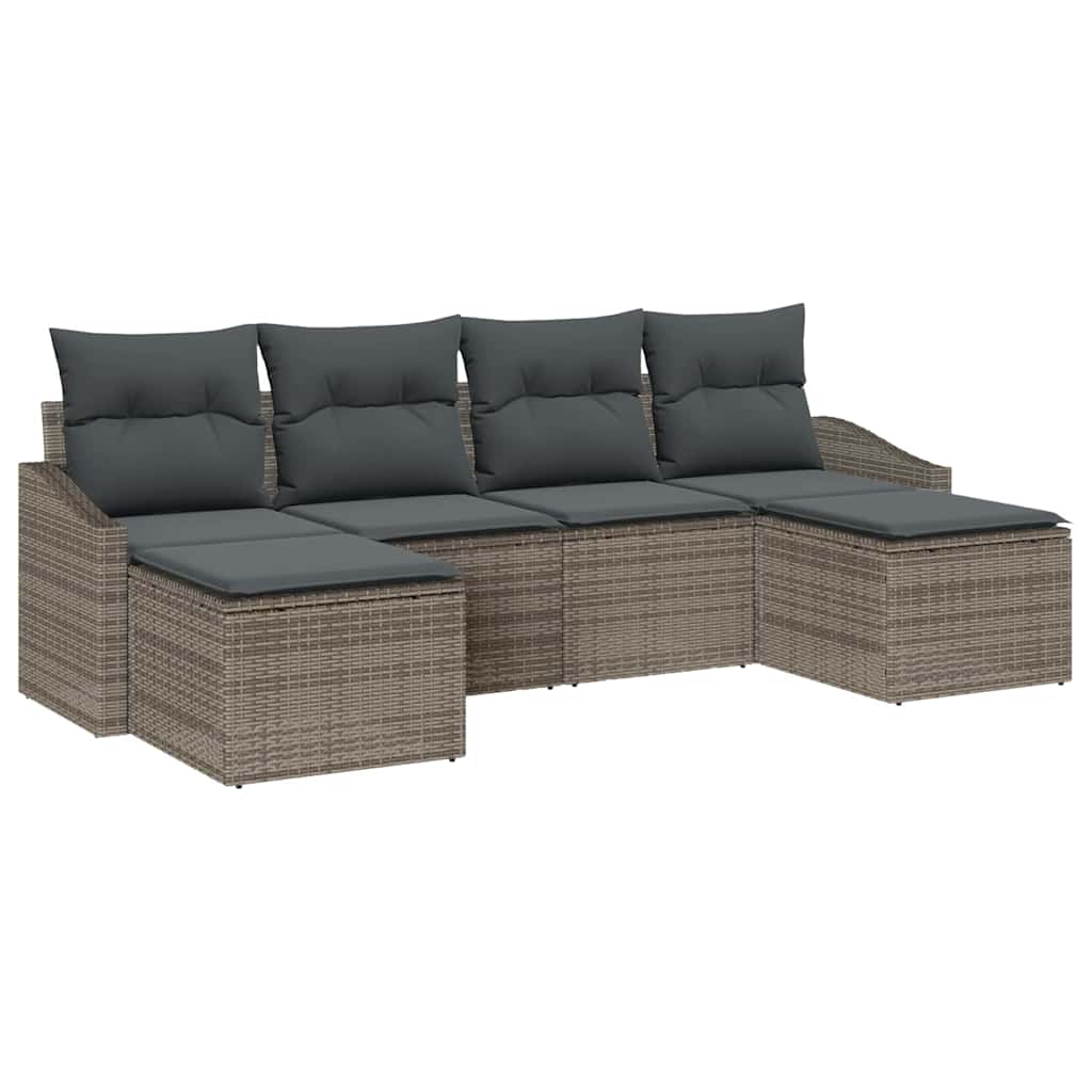 Ensemble de Canapés avec coussin 6 pcs Gris polyrotin