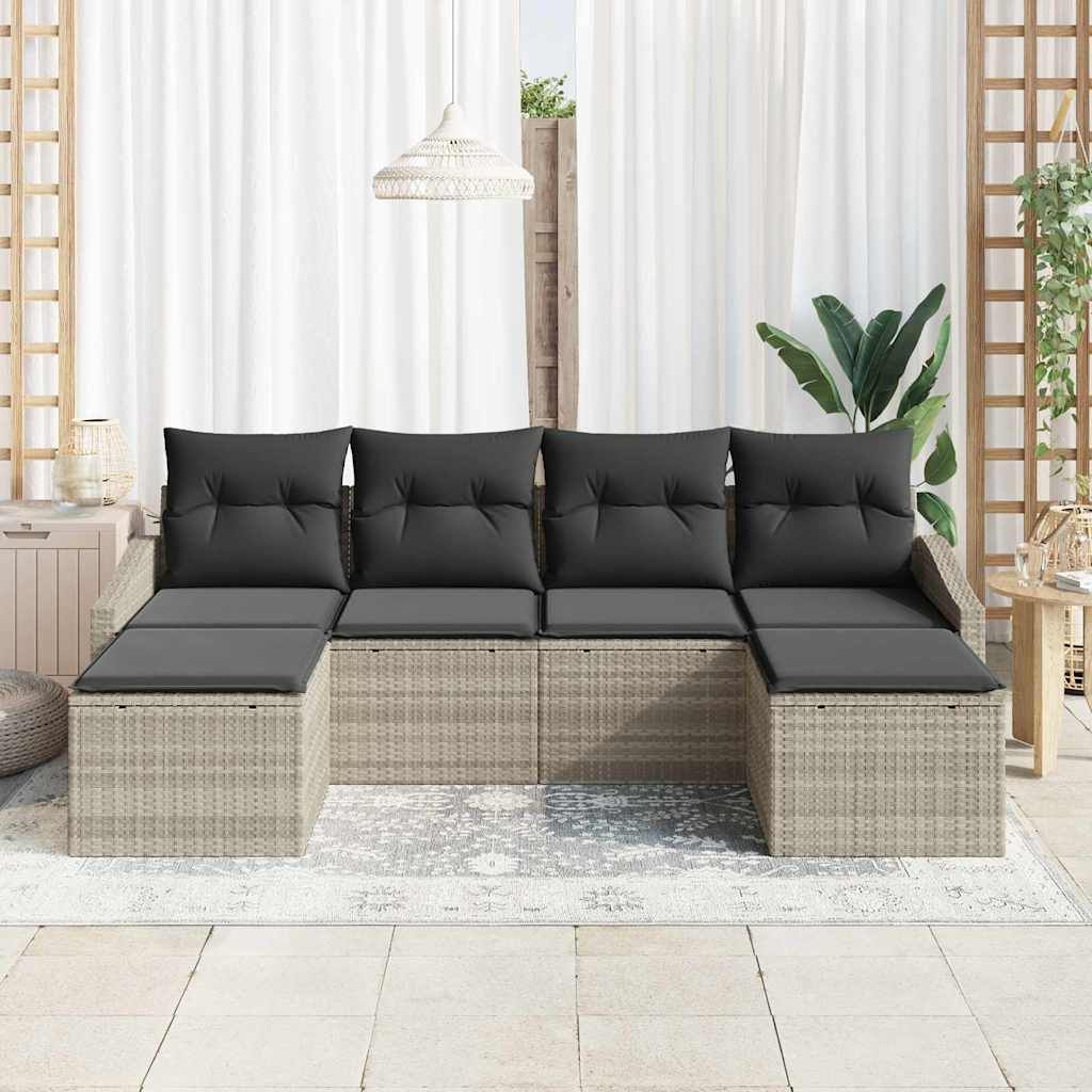 Ensemble de Canapés avec coussin 6 pcs Gris clair polyrotin