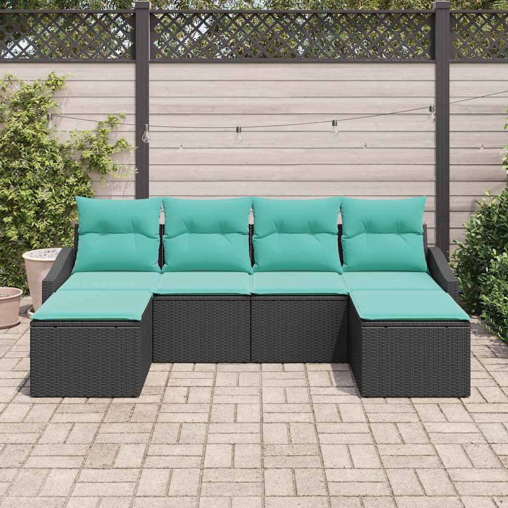 Ensemble de Canapés avec coussin 6 pcs Noir polyrotin