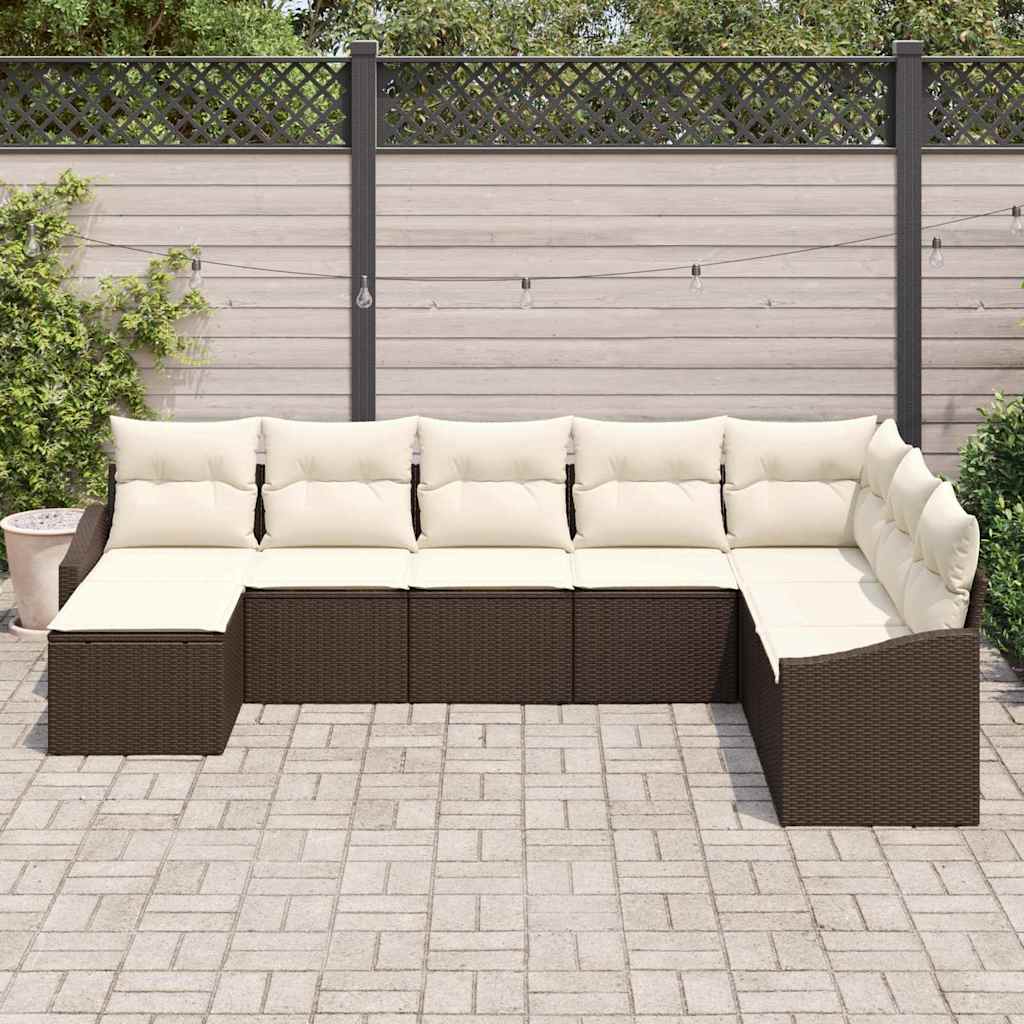 Ensemble de Canapés avec coussin 8 pcs Marron polyrotin
