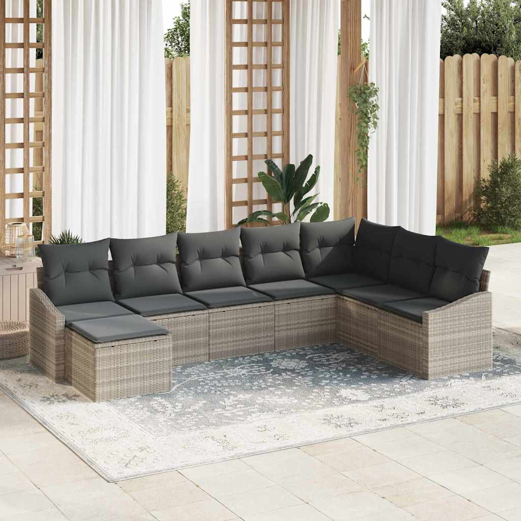Ensemble de Canapés avec coussin 8 pcs Gris clair polyrotin