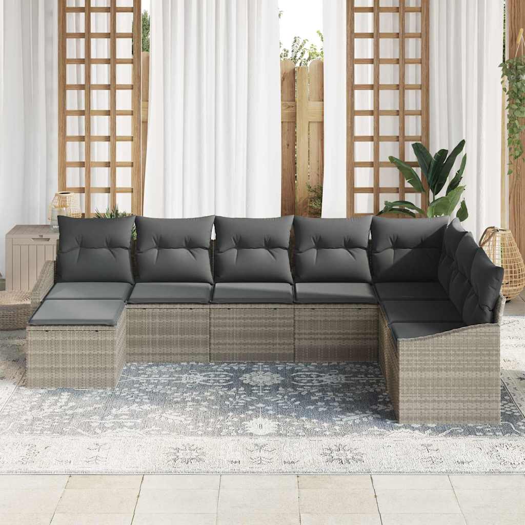 Ensemble de Canapés avec coussin 8 pcs Gris clair polyrotin