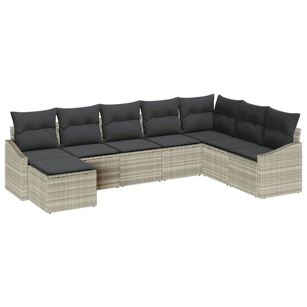 Ensemble de Canapés avec coussin 8 pcs Gris clair polyrotin