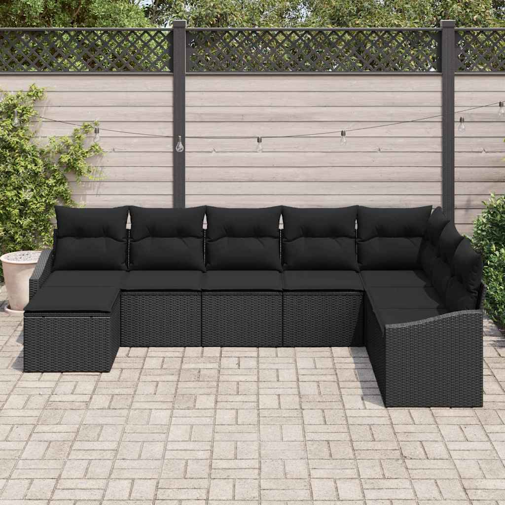 Ensemble de Canapés avec coussin 8 pcs Noir polyrotin