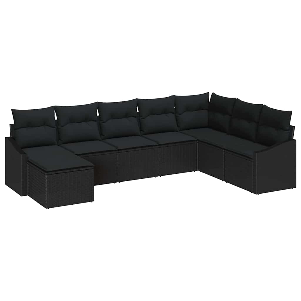 Ensemble de Canapés avec coussin 8 pcs Noir polyrotin