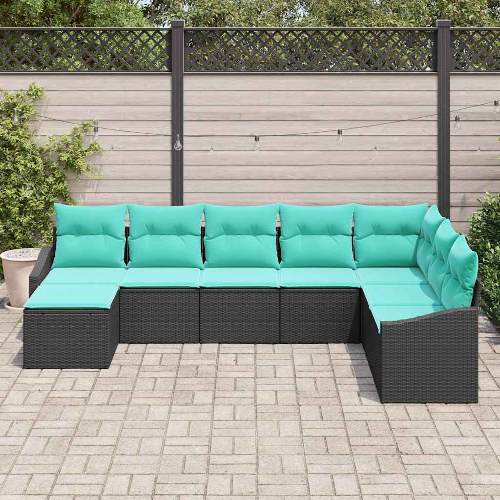 Ensemble de Canapés avec coussin 8 pcs Noir polyrotin