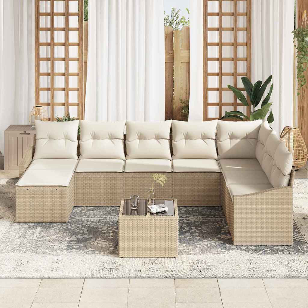 Ensemble de Canapés avec coussin 9 pcs Beige polyrotin