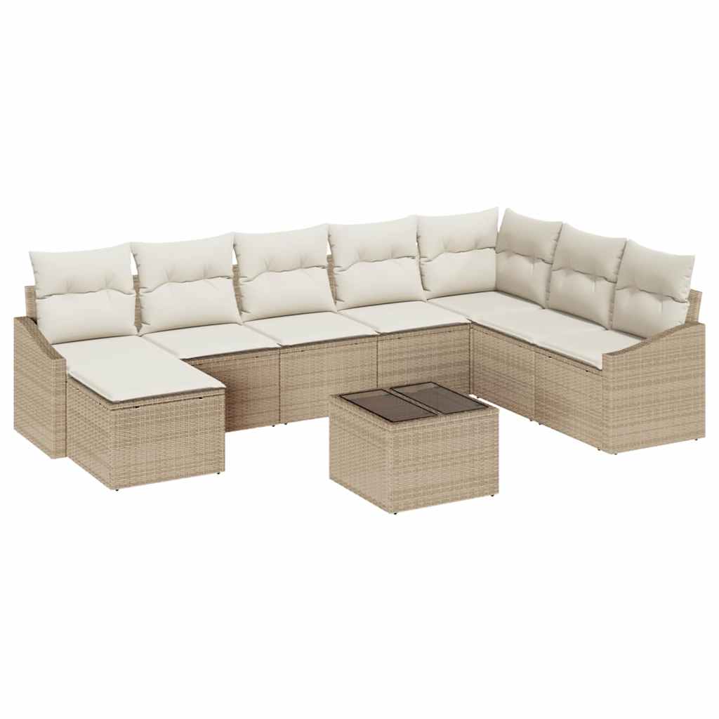 Ensemble de Canapés avec coussin 9 pcs Beige polyrotin