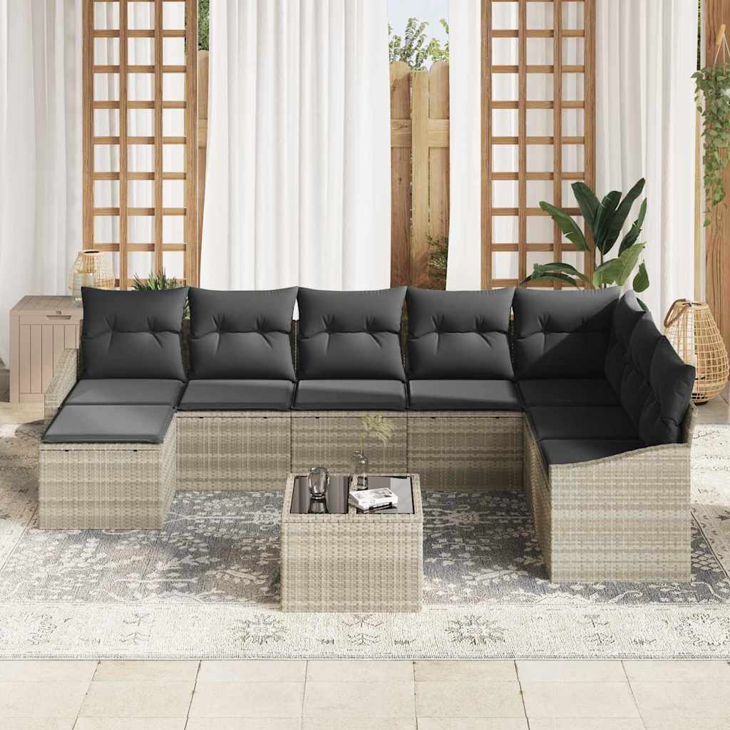 Ensemble de Canapés avec coussin 9 pcs Gris clair polyrotin
