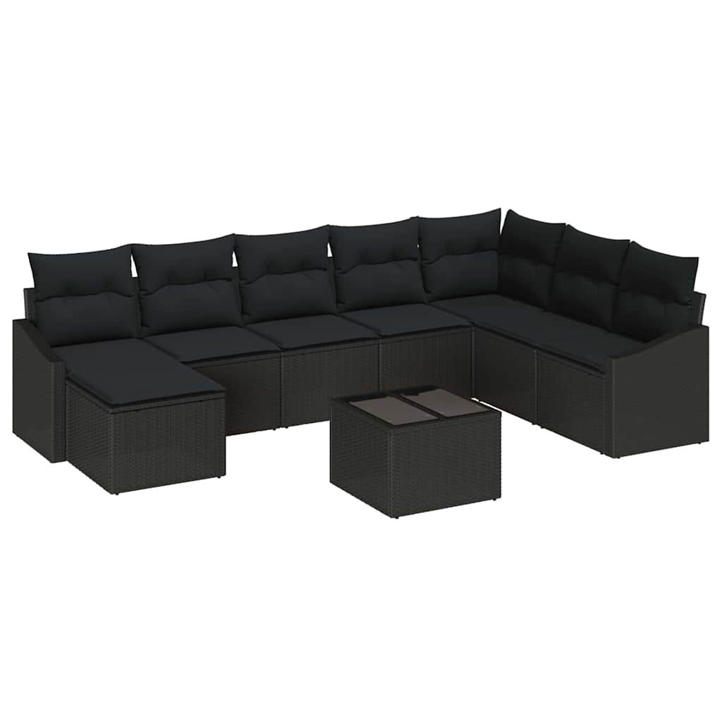 Ensemble de Canapés avec coussin 9 pcs Noir polyrotin
