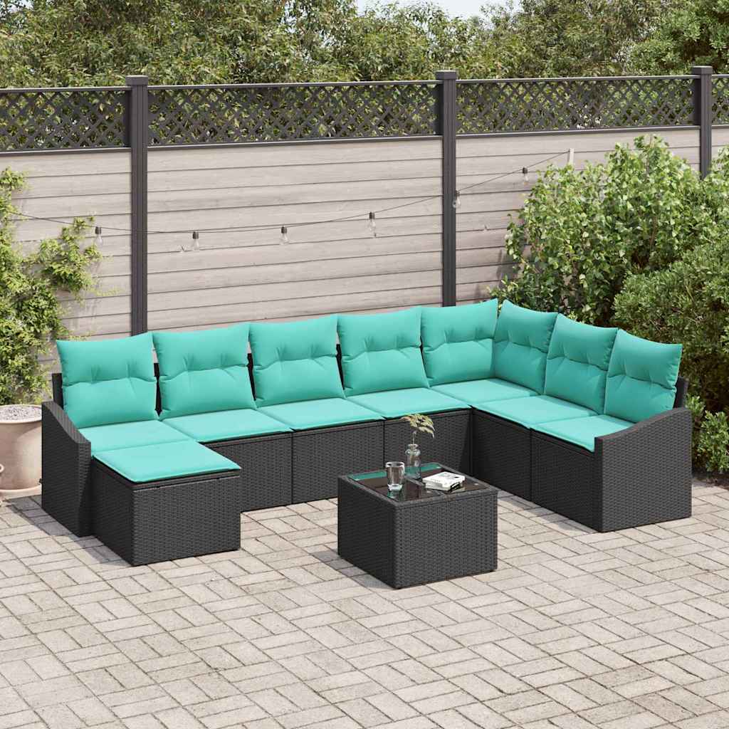 Ensemble de Canapés avec coussin 9 pcs Noir polyrotin