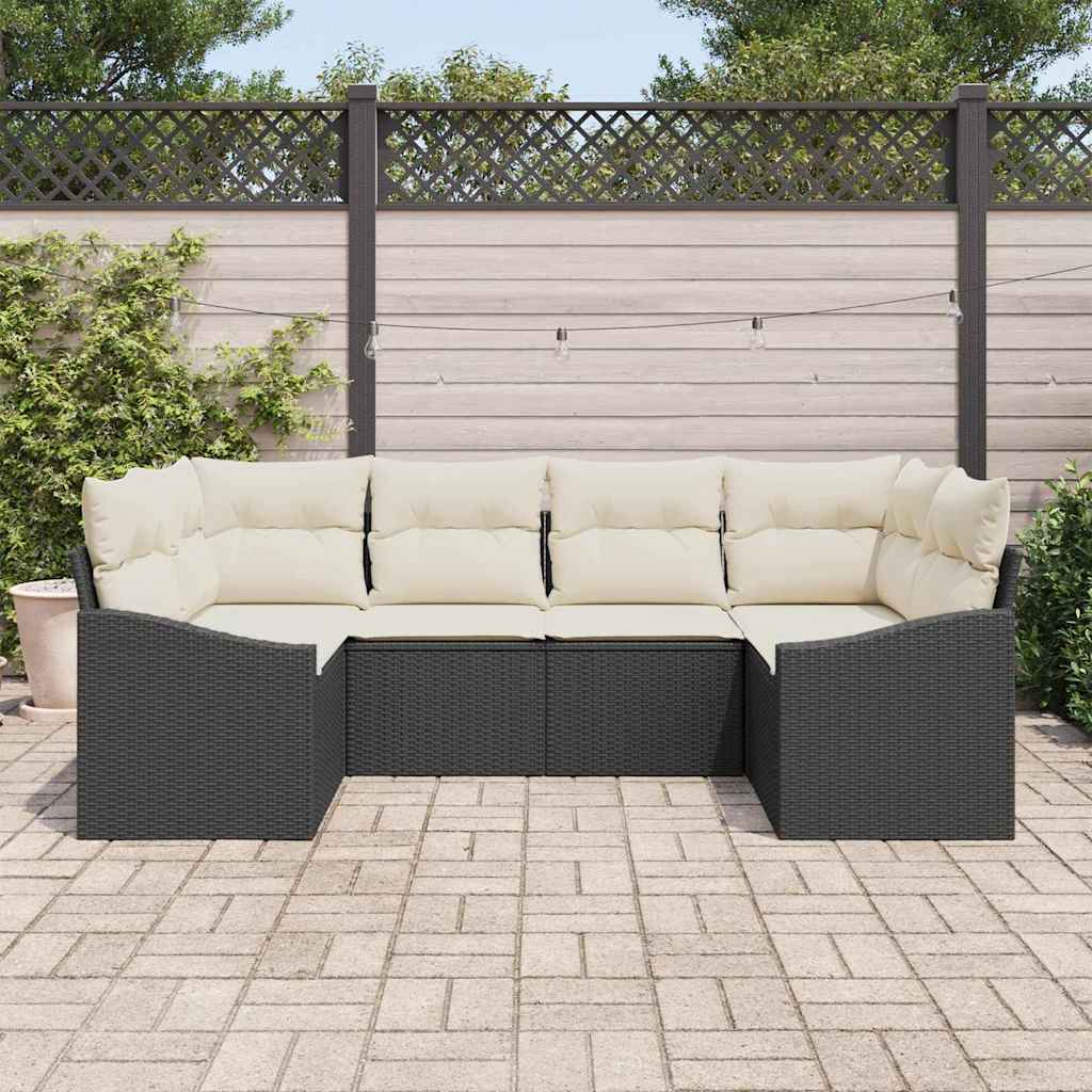 Ensemble de Canapés avec coussin 6 pcs Noir polyrotin