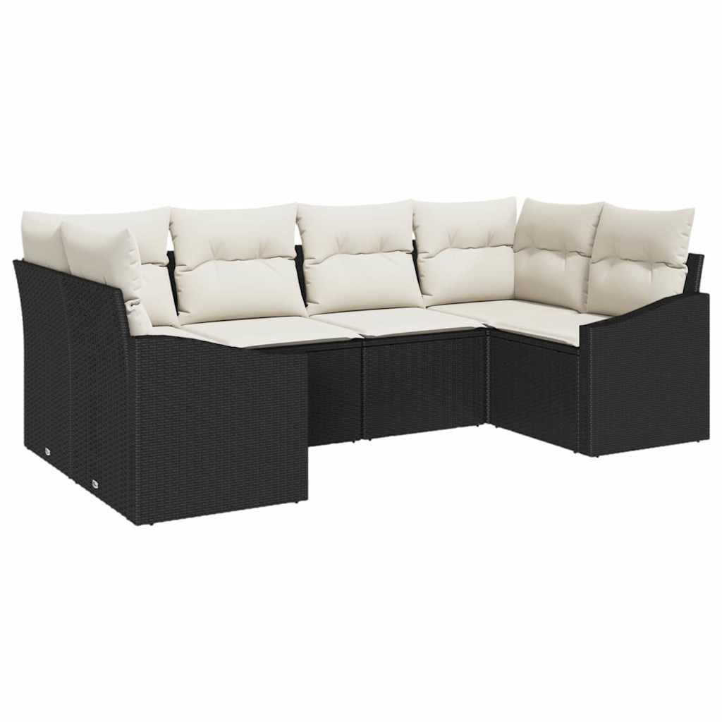 Ensemble de Canapés avec coussin 6 pcs Noir polyrotin