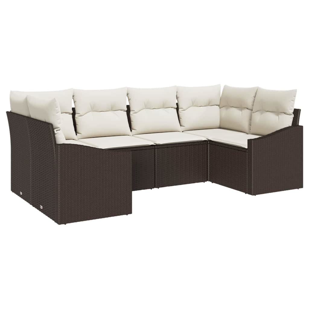 Ensemble de Canapés avec coussin 6 pcs Marron polyrotin