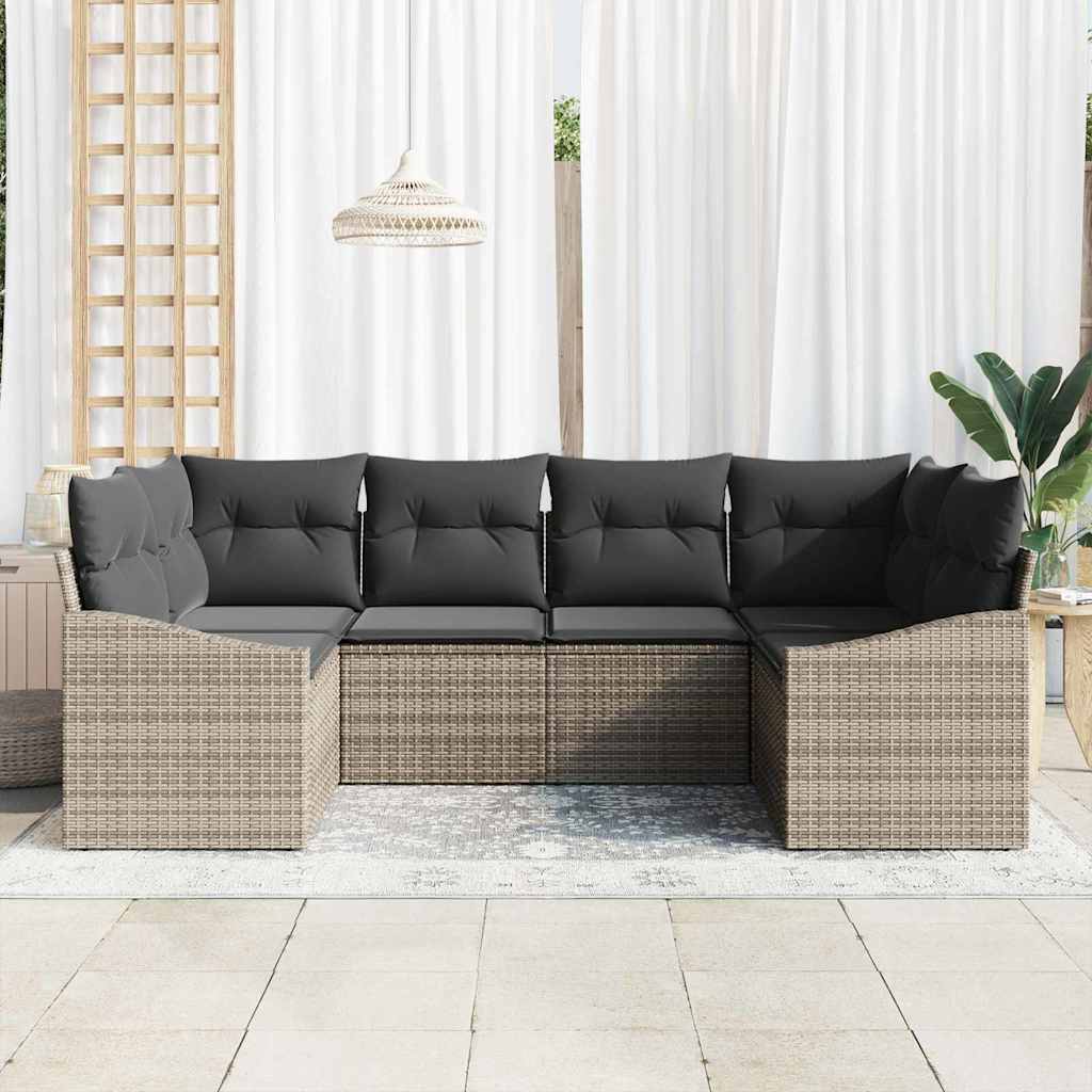 Ensemble de Canapés avec coussin 6 pcs Gris polyrotin