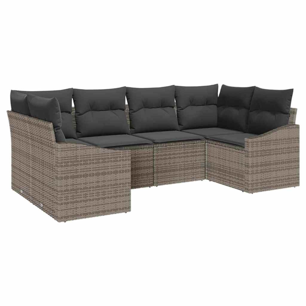 Ensemble de Canapés avec coussin 6 pcs Gris polyrotin