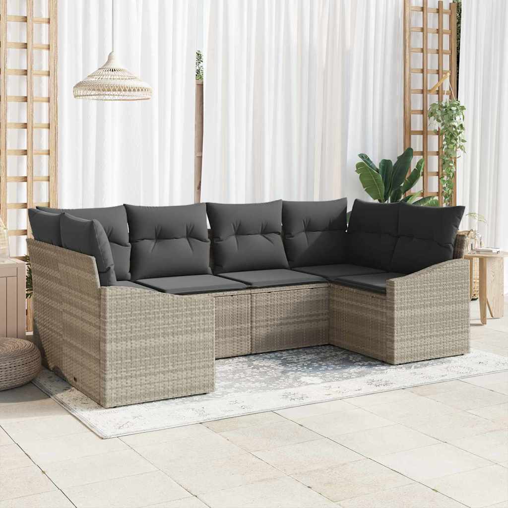 Ensemble de Canapés avec coussin 6 pcs Gris clair polyrotin