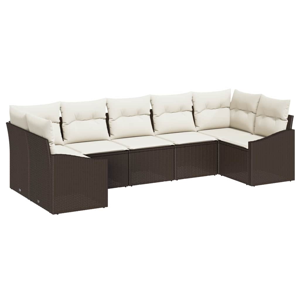 Ensemble de Canapés avec coussin 7 pcs Marron polyrotin